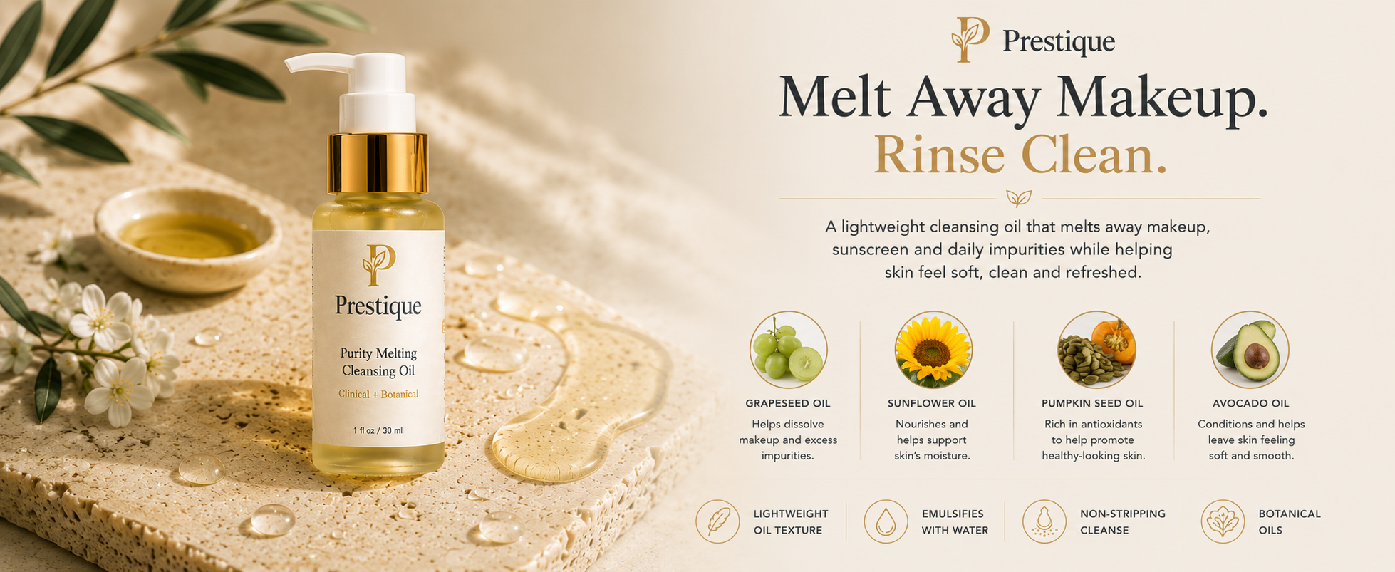 Prestique serum ingredient story featuring hyaluronic acid, vitamin C, centella asiatica, and green tea inspired botanicals